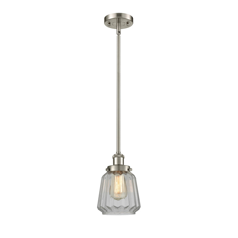 Innovations Chatham 7in 1-Light Mini Pendant | Modern Transitional Brushed Satin Nickel Steel and Clear Ribbed Glass Shade | Model 916-1S-SN-G142