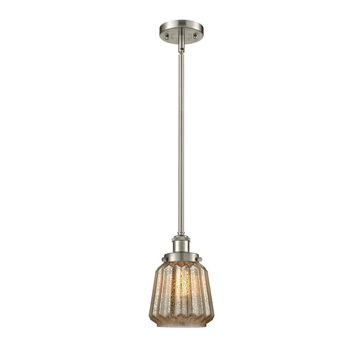 Innovations Chatham 7in 1-Light Mini Pendant | Modern Contemporary Brushed Satin Nickel and Mercury Ribbed Glass | Kitchen Island & | Model 916-1S-SN-G146