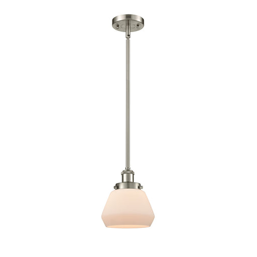 Innovations Fulton 7in 1-Light Mini Pendant | Modern Contemporary Brushed Satin Nickel and Matte White Frosted Glass | Kitchen | Model 916-1S-SN-G171