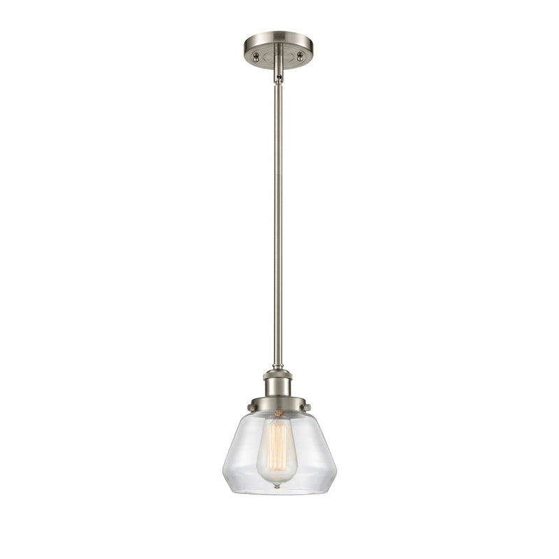 Innovations Fulton 7in 1-Light Mini Pendant | Modern Contemporary Brushed Satin Nickel and Clear Schoolhouse Glass | Kitchen Island | Model 916-1S-SN-G172