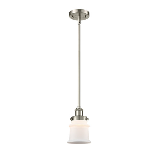 Innovations Canton 5.25in 1-Light Mini Pendant | Modern Brushed Satin Nickel and Matte White Frosted Glass | Kitchen Island & | Model 916-1S-SN-G181S