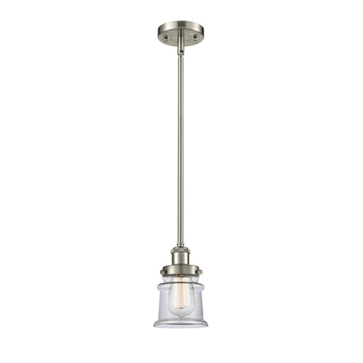Innovations Canton 5.25in 1-Light Mini Pendant | Modern Brushed Satin Nickel and Clear Glass | Kitchen Island & Dining Room | Model 916-1S-SN-G182S