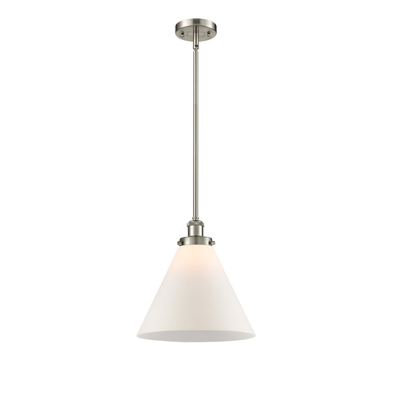 Innovations Cone 12in 1-Light Mini Pendant | Industrial Brushed Satin Nickel Steel and Matte White Frosted Glass | Kitchen | Model 916-1S-SN-G41-L-LED