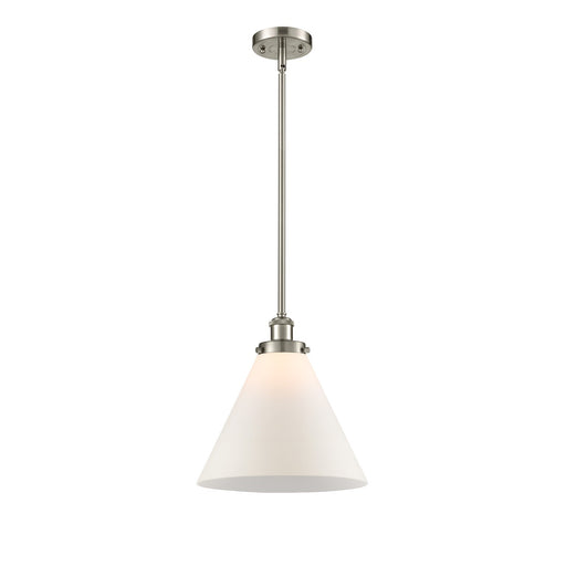 Innovations Cone 12in 1-Light Mini Pendant | Industrial Brushed Satin Nickel Steel and Matte White Frosted Glass | Kitchen | Model 916-1S-SN-G41-L-LED