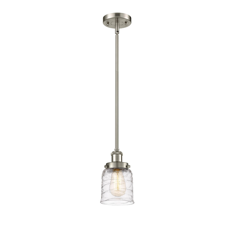 Innovations Bell 5in 1-Light Mini Pendant | Industrial Brushed Satin Nickel Steel and Clear Deco Swirl Glass | Kitchen Island & | Model 916-1S-SN-G513