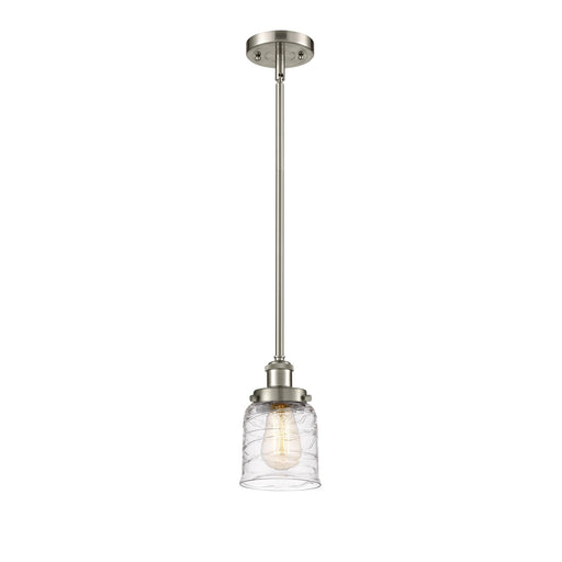Innovations Bell 5in 1-Light Mini Pendant | Industrial Brushed Satin Nickel Steel and Clear Deco Swirl Glass | Kitchen Island & | Model 916-1S-SN-G513
