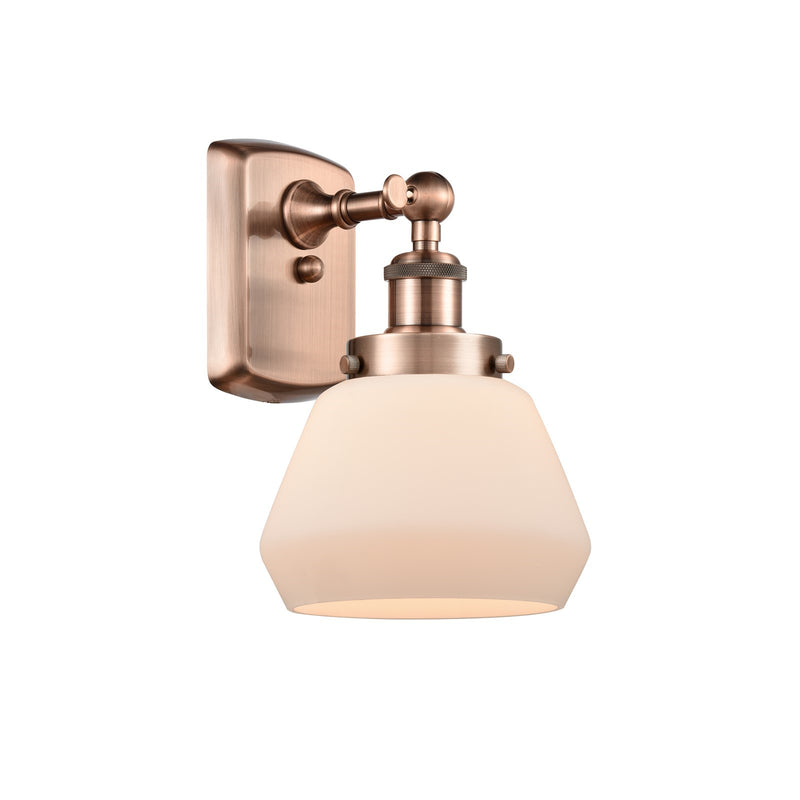 Innovations Fulton 7in 1-Light Wall Sconce | Modern Transitional Antique Copper Steel and Matte White Frosted Glass | Bathroom & | Model 916-1W-AC-G171