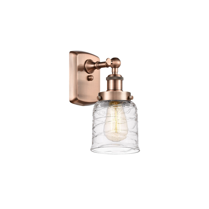 Innovations Bell 5in 1-Light Wall Sconce | Industrial Antique Copper and Clear Deco Swirl Glass | Hallway & Bathroom Accent | Model 916-1W-AC-G513-LED