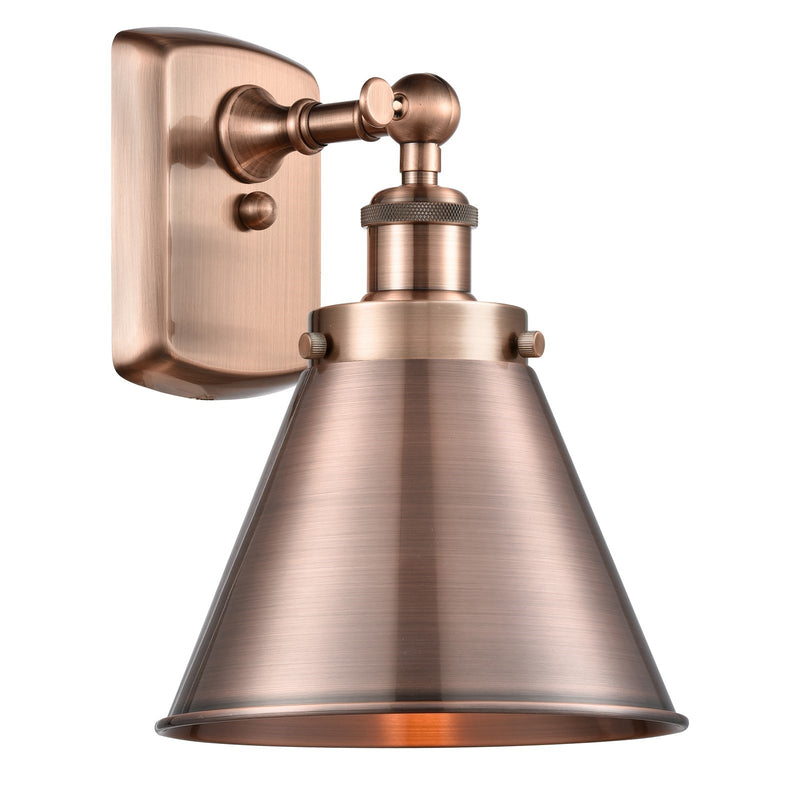 Innovations Appalachian 7in 1-Light Wall Sconce | Industrial Antique Copper Steel and Metal Cone Shade | Bedroom & Hallway | Model 916-1W-AC-M13-AC-LED