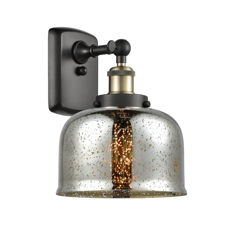 Innovations Bell 8in 1-Light Wall Sconce | Industrial Black Antique Brass and Silver Plated Mercury Glass | Hallway & Bathroom | Model 916-1W-BAB-G78