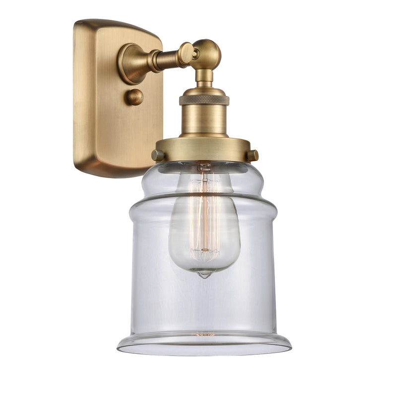 Innovations Canton 6in 1-Light Wall Sconce | Modern Contempo Brushed Brass and Clear Transparent Glass | Hallway & Bathroom Accent | Model 916-1W-BB-G182
