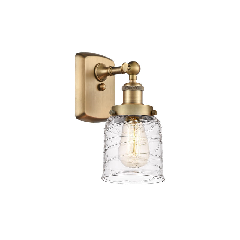Innovations Bell 5in 1-Light LED Wall Sconce | Brushed Brass Steel and Clear Deco Swirl Glass | Bedroom & Hallway Accent Light | Model 916-1W-BB-G513-LED