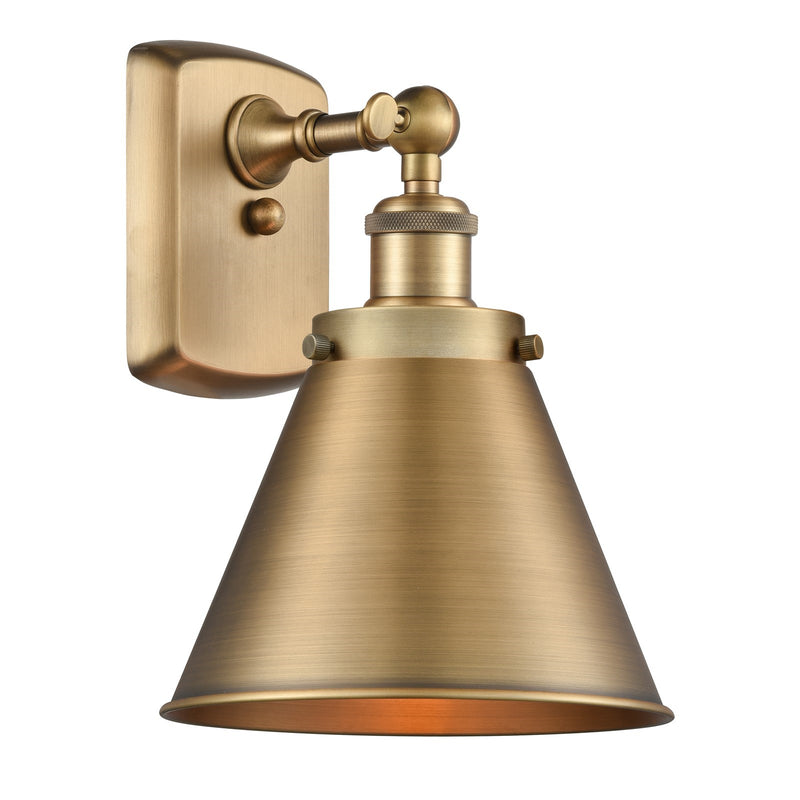 Innovations Appalachian 7in 1-Light Wall Sconce | Industrial Farmhouse Brushed Brass Metal Shade | Living Room & Hallway Accent | Model 916-1W-BB-M13-BB