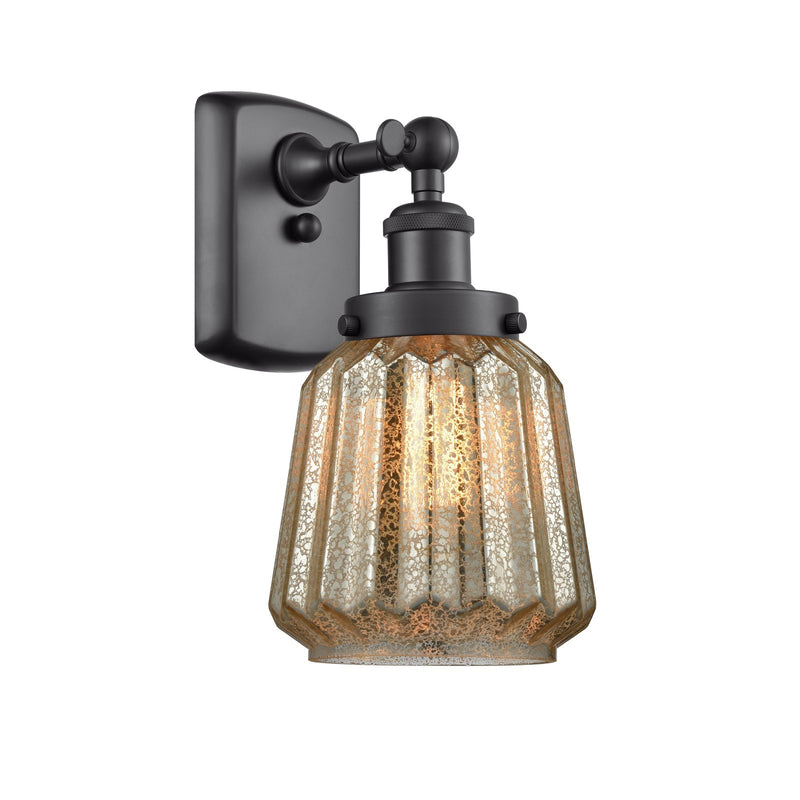 Innovations Chatham 7in 1-Light Wall Sconce | Modern Transitional Matte Black Steel and Mercury Ribbed Glass | Hallway & Bathroom | Model 916-1W-BK-G146