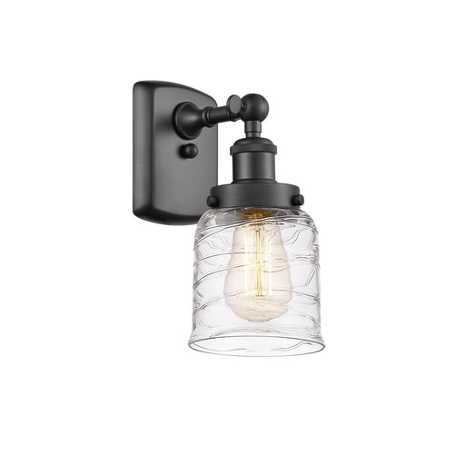 Innovations Bell 5in 1-Light Wall Sconce | Industrial Transitional Matte Black Steel and Clear Deco Swirl Glass | Hallway & | Model 916-1W-BK-G513