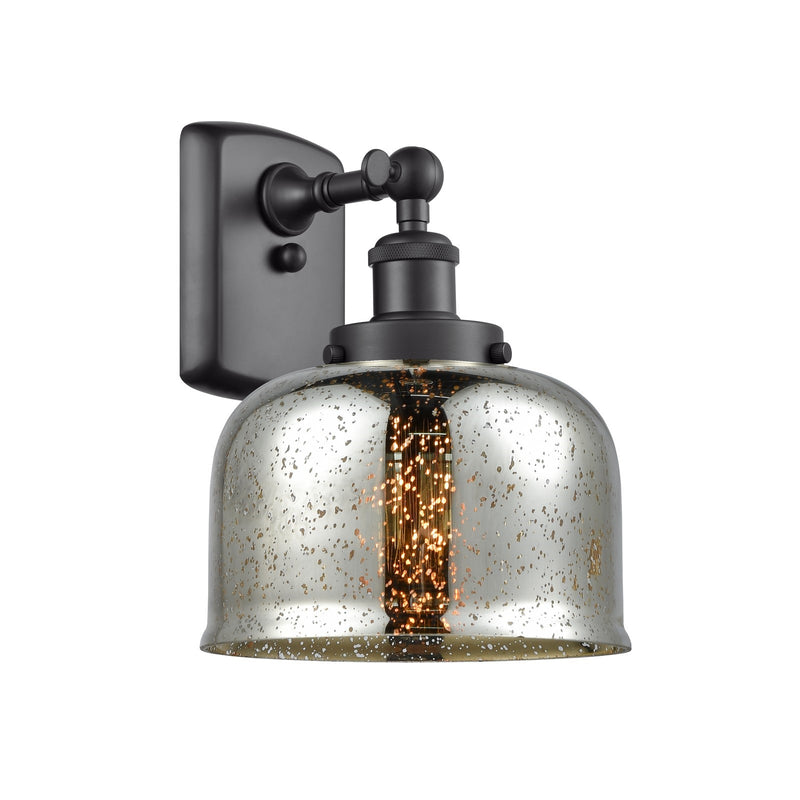 Innovations Bell 8in 1-Light Wall Sconce | Industrial Matte Black Steel and Silver Plated Mercury Glass | Hallway & Bathroom Vanity | Model 916-1W-BK-G78
