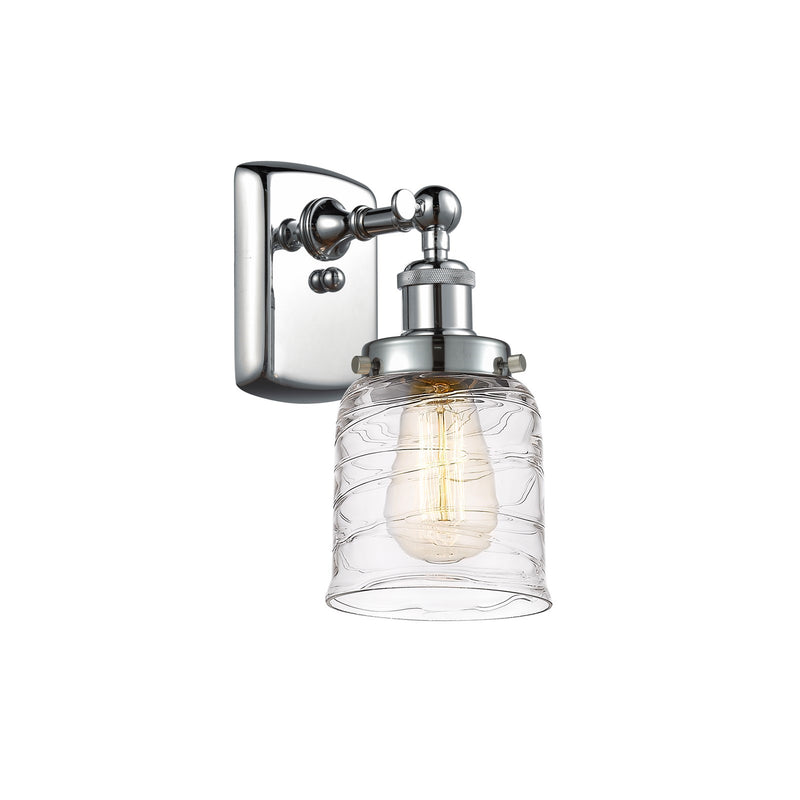 Innovations Bell 5in 1-Light Wall Sconce | Industrial Transitional Polished Chrome and Clear Deco Swirl Glass | Hallway & Bathroom | Model 916-1W-PC-G513