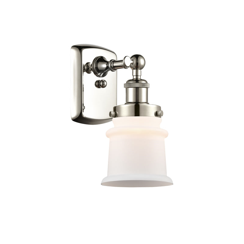 Innovations Canton 5.25in 1-Light Wall Sconce | Modern Transitional Polished Nickel and Matte White Glass | Bathroom & Hallway | Model 916-1W-PN-G181S