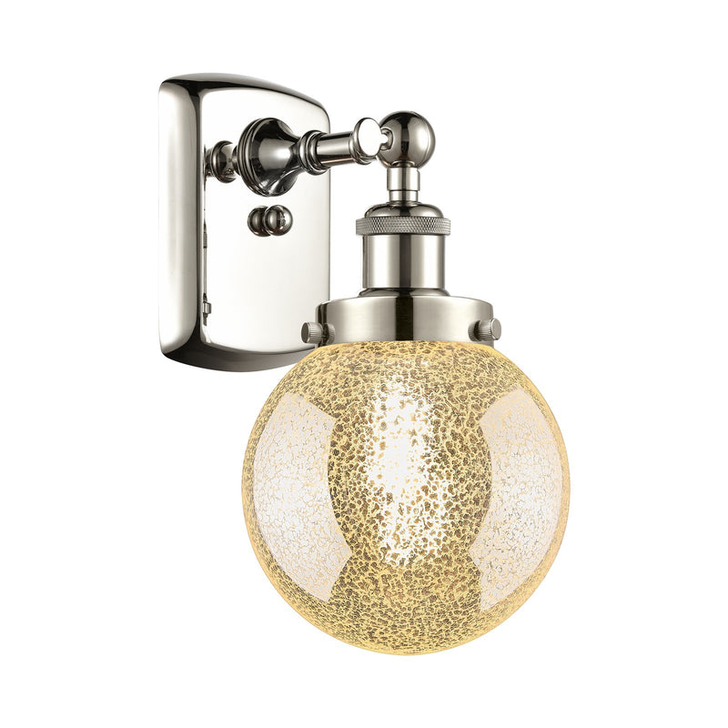 Innovations Beacon 6in 1-Light Wall Sconce | Modern Contempo Polished Nickel and Mercury Seeded Glass | Hallway & Bathroom Accent | Model 916-1W-PN-G208-6