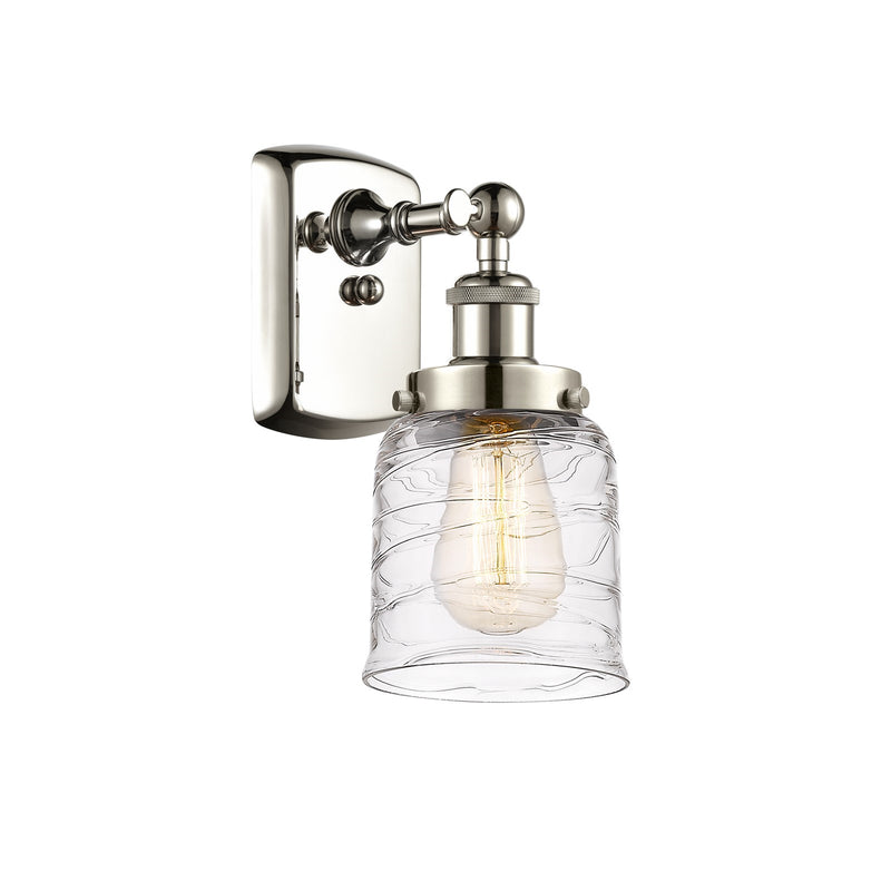 Innovations Bell 5in 1-Light LED Wall Sconce | Industrial Polished Nickel and Clear Deco Swirl Glass | Hallway & Bathroom | Model 916-1W-PN-G513-LED