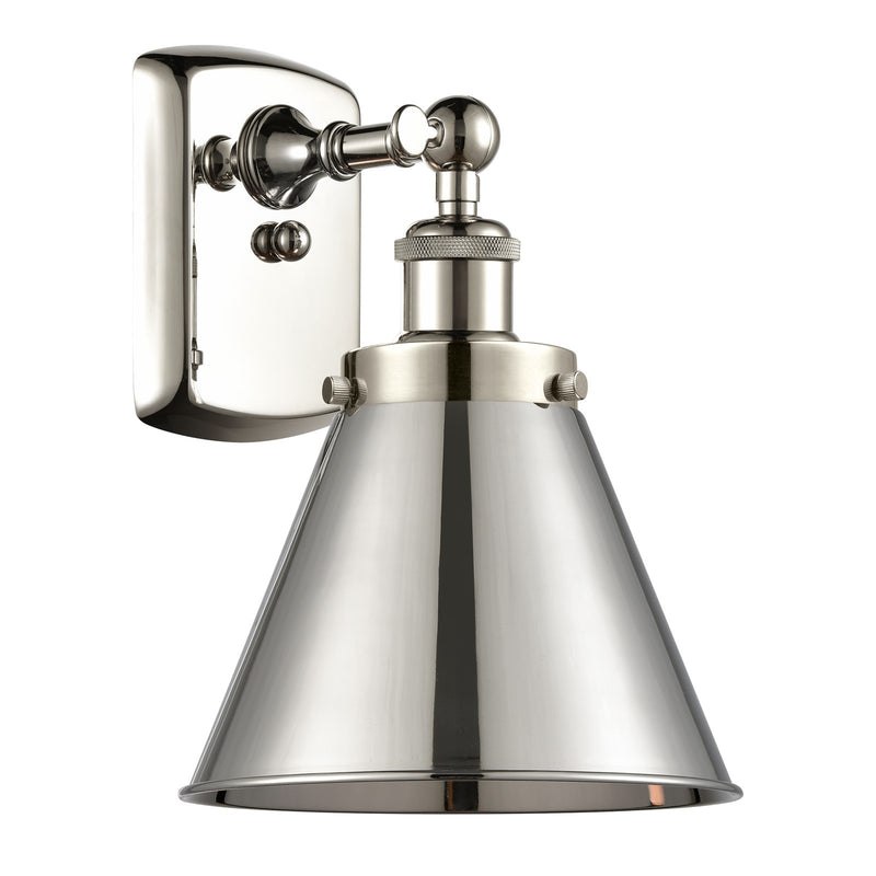 Innovations Appalachian 7in 1-Light Wall Sconce | Industrial Farmhouse Polished Nickel Steel and Metal Shade | Bathroom & | Model 916-1W-PN-M13-PN-LED