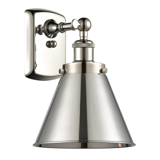 Innovations Appalachian 7in 1-Light Wall Sconce | Industrial Farmhouse Polished Nickel Steel and Metal Shade | Bathroom & | Model 916-1W-PN-M13-PN-LED