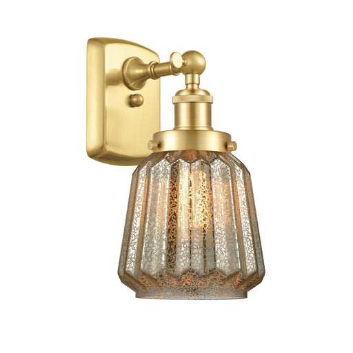 Innovations Chatham 7in 1-Light Wall Sconce | Modern Transitional Satin Gold Steel and Mercury Ribbed Glass | Bathroom & Hallway | Model 916-1W-SG-G146