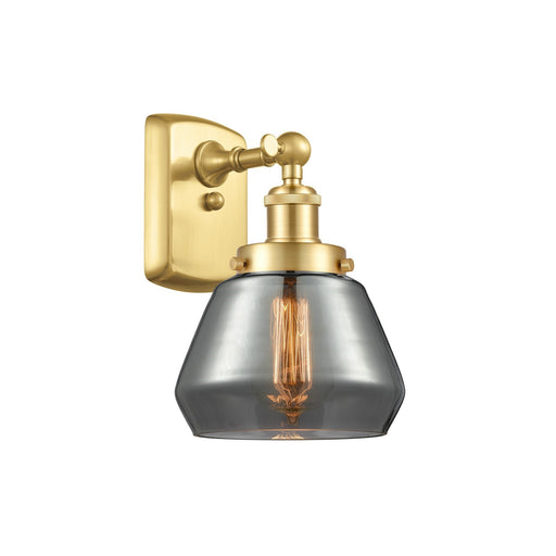 Innovations Fulton 7in 1-Light Wall Sconce | Modern Transitional Satin Gold Steel and Light Smoke Glass | Bathroom & Hallway Accent | Model 916-1W-SG-G173