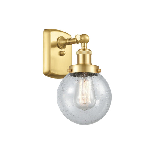 Innovations Beacon 6in 1-Light Wall Sconce | Modern Transitional Satin Gold Steel and Seedy Glass | Hallway & Bathroom Accent | Model 916-1W-SG-G204-6