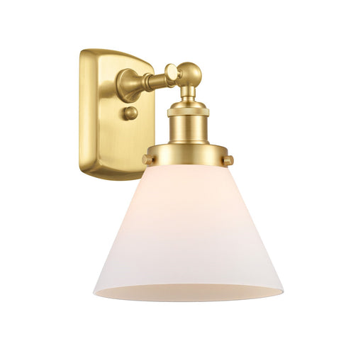 Innovations Cone 8in 1-Light Wall Sconce | Industrial Satin Gold Steel and Matte White Frosted Glass | Bedroom & Hallway Accent | Model 916-1W-SG-G41