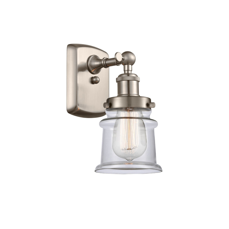 Innovations Canton 5.25in 1-Light Wall Sconce | Modern Transitional Brushed Satin Nickel and Clear Glass | Hallway & Bathroom | Model 916-1W-SN-G182S