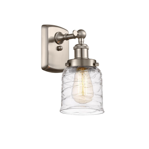 Innovations Bell 5in 1-Light Wall Sconce | Industrial Transitional Brushed Satin Nickel and Clear Deco Swirl Glass | Bedroom & | Model 916-1W-SN-G513