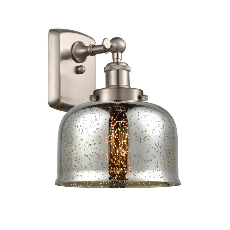 Innovations Bell 8in 1-Light Wall Sconce | Industrial Brushed Satin Nickel and Silver Plated Mercury Glass | Hallway & Bathroom | Model 916-1W-SN-G78