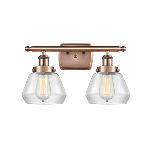 Innovations Fulton 17in 2-Light Bath Vanity Light | Modern Contempo Antique Copper Steel and Clear Glass | Bathroom Vanity & Powder | Model 916-2W-AC-G172