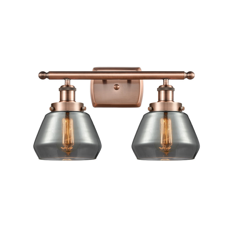 Innovations Fulton 17in 2-Light Bath Vanity Light | Modern Contempo Antique Copper Steel and Light Smoke Glass | Bathroom Vanity & | Model 916-2W-AC-G173