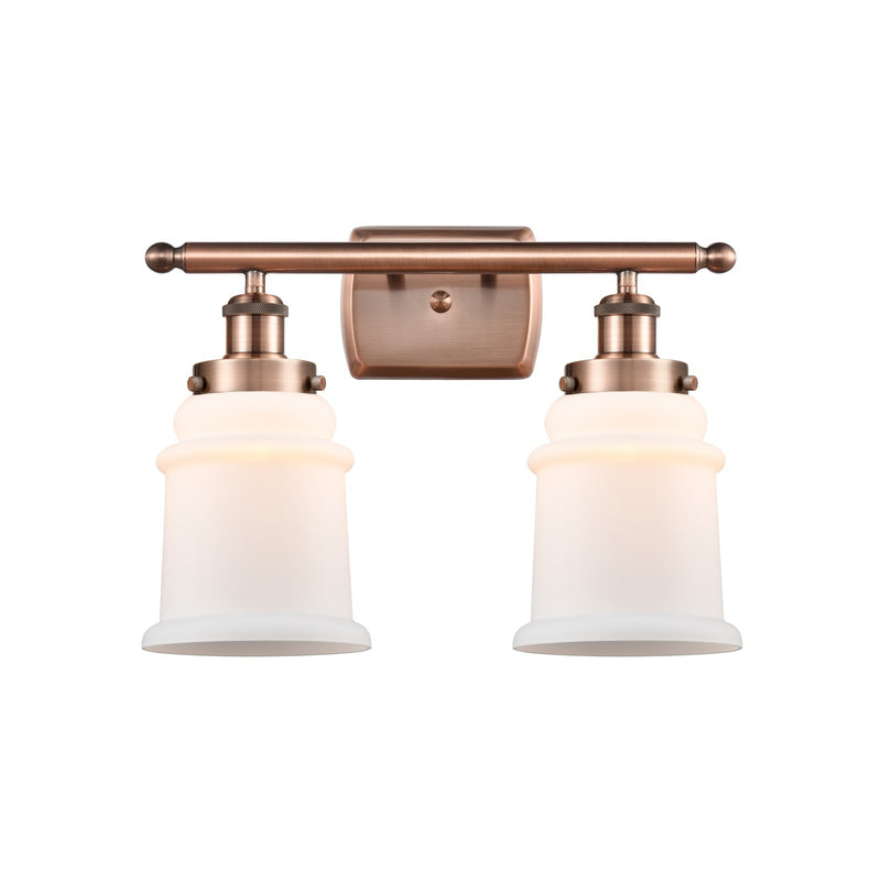 Innovations Canton 16in 2-Light Bath Vanity Light | Modern Contempo Antique Copper Steel and Matte White Frosted Glass | Bathroom | Model 916-2W-AC-G181