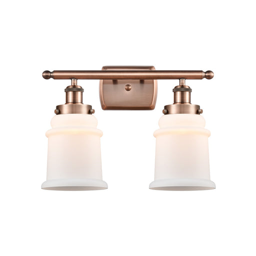 Innovations Canton 16in 2-Light Bath Vanity Light | Modern Contempo Antique Copper Steel and Matte White Frosted Glass | Bathroom | Model 916-2W-AC-G181