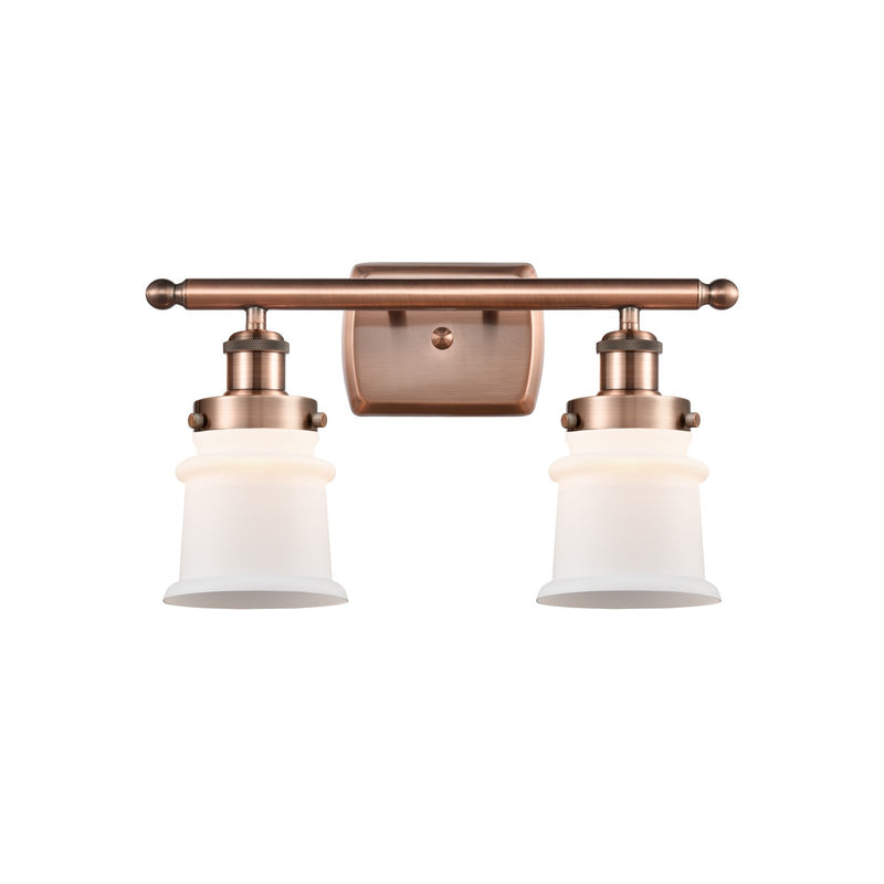 Innovations Canton 15.25in 2-Light Bath Vanity Light | Modern Contempo Antique Copper Steel and Matte White Frosted Glass | Model 916-2W-AC-G181S