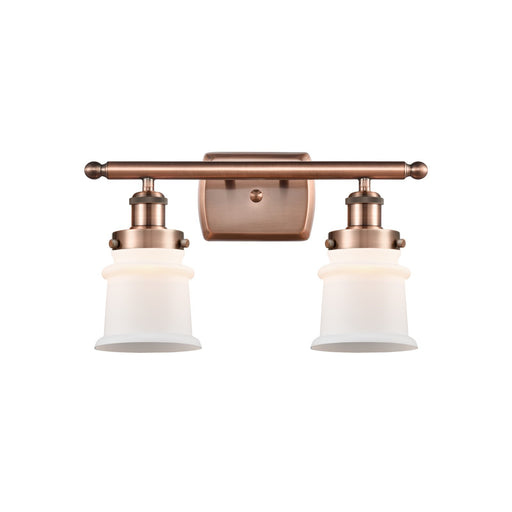 Innovations Canton 15.25in 2-Light Bath Vanity Light | Modern Contempo Antique Copper Steel and Matte White Frosted Glass | Model 916-2W-AC-G181S