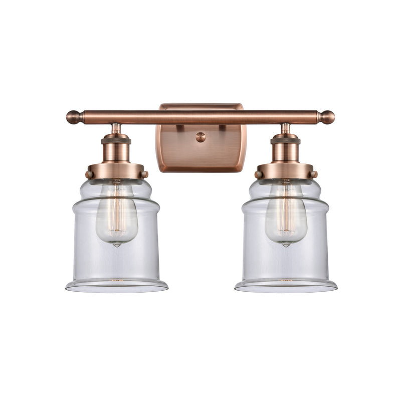 Innovations Canton 16in 2-Light Bath Vanity Light | Modern Contempo Antique Copper Steel and Clear Glass | Bathroom Vanity | Model 916-2W-AC-G182