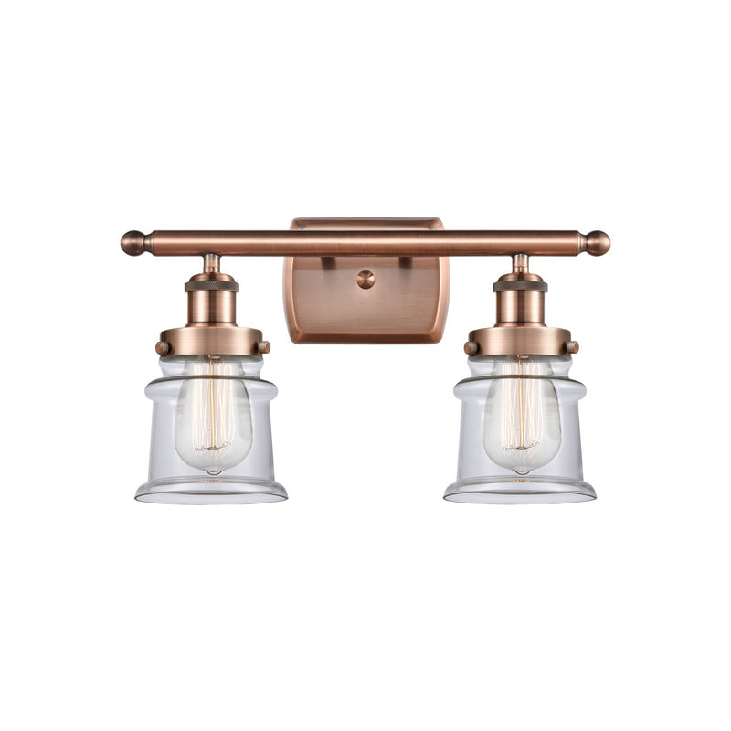 Innovations Canton 15.25in 2-Light Bath Vanity Light | Modern Contempo Antique Copper Steel and Clear Glass | Bathroom Vanity | Model 916-2W-AC-G182S