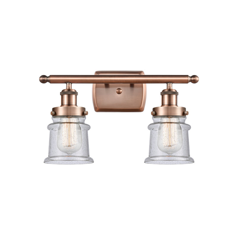 Innovations Canton 16in 2-Light Bath Vanity Light | Modern Contempo Antique Copper Steel and Seedy Glass | Bathroom Vanity | Model 916-2W-AC-G184S