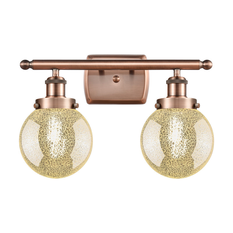 Innovations Beacon 16in 2-Light Bath Vanity Light | Modern Contempo Antique Copper Steel and Mercury Glass | Bathroom Vanity | Model 916-2W-AC-G208-6