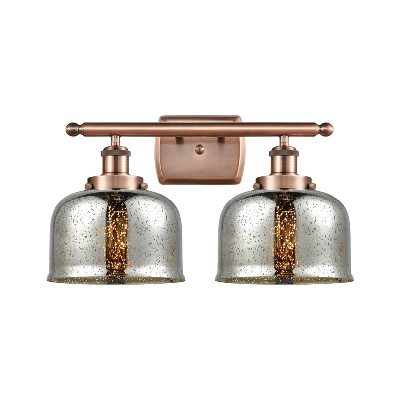 Innovations Bell 18in 2-Light Bath Vanity Light | Industrial Antique Copper and Silver Plated Mercury Glass | Bathroom Vanity | Model 916-2W-AC-G78