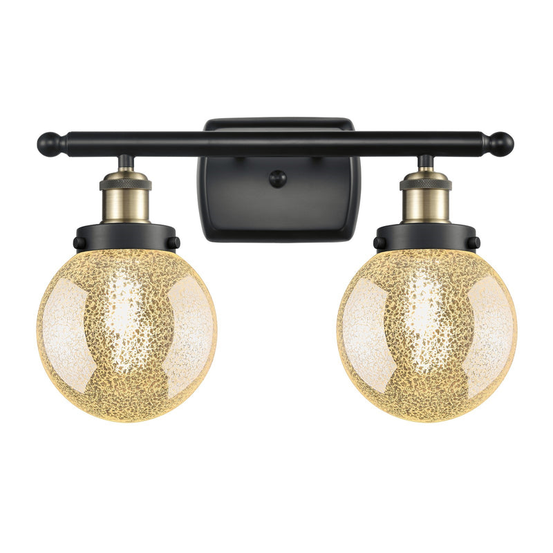 Innovations Beacon 16in 2-Light Bath Vanity Light | Modern Transitional Black Antique Brass and Mercury Seeded Glass | Bathroom | Model 916-2W-BAB-G208-6