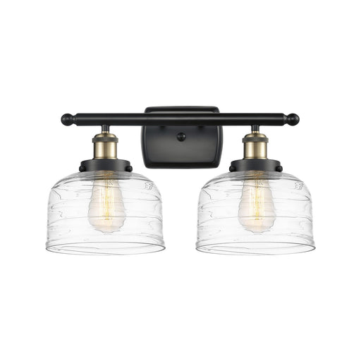 Innovations Bell 18in 2-Light Bath Vanity Light | Industrial Black Antique Brass Steel and Clear Deco Swirl Glass | Bathroom | Model 916-2W-BAB-G713
