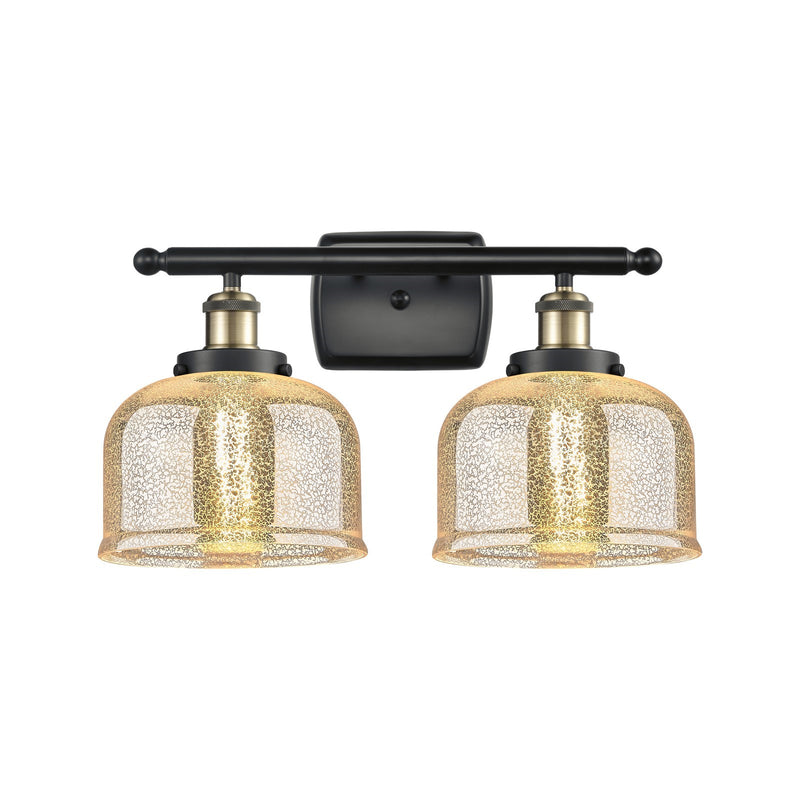 Innovations Bell 18in 2-Light Bath Vanity Light | Industrial Black Antique Brass Steel and Silver Plated Mercury Glass | Bathroom | Model 916-2W-BAB-G78