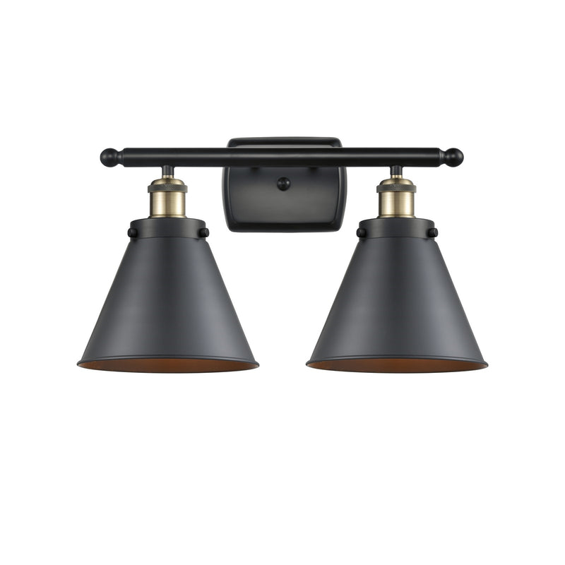 Innovations Appalachian 16in 2-Light Bath Vanity Light | Industrial Black Antique Brass and Matte Black Metal Shade | Bathroom | Model 916-2W-BAB-M13-BK