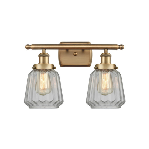 Innovations Chatham 17in 2-Light Bath Vanity Light | Transitional Brushed Brass and Clear Ribbed Glass Shade | Bathroom Vanity | Model 916-2W-BB-G142