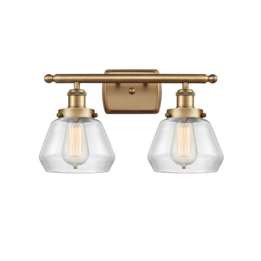 Innovations Fulton 17in 2-Light Bath Vanity Light | Modern Transitional Brushed Brass and Clear Glass | Bathroom Vanity | Model 916-2W-BB-G172